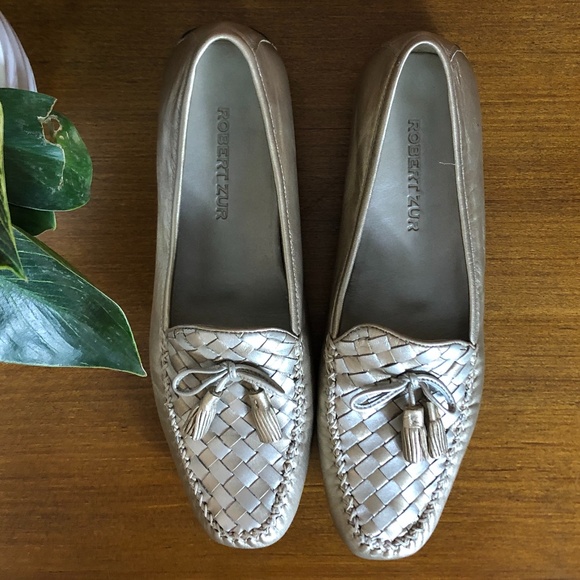 Robert Zur Checker Style Metallic Driving Loafer in True Silver and True Gold - Picture 2 of 10